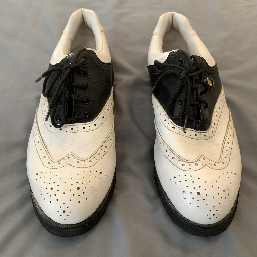 Stylo Golf Shoes Mens Size 9 Black White‎ Saddle Wingtip Spiked Vintage 90s